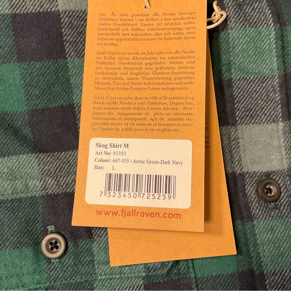 NWT Fjallraven Heavy Flannel Button Down Shirt Mens size Large Slim - Picture 9 of 9